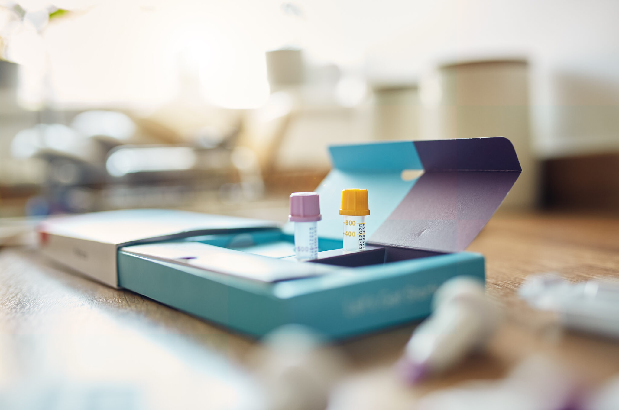 home blood testing kit on table